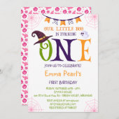 我々の小さなブーを回す1ハロウィーン1歳の誕生日 招待状 (正面/裏面)