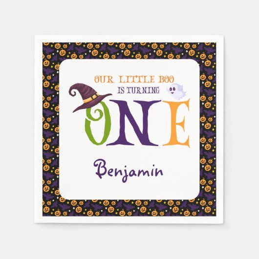 我々の小さなブーを1つ、ハロウィーン1歳の誕生日 スタンダードカクテルナプキン (正面)