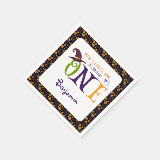 我々の小さなブーを1つ、ハロウィーン1歳の誕生日 スタンダードカクテルナプキン (角)