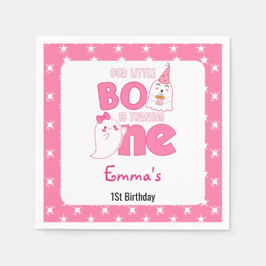 我々の小さなブーを1つ、ハロウィーン1歳の誕生日 スタンダードカクテルナプキン (正面)