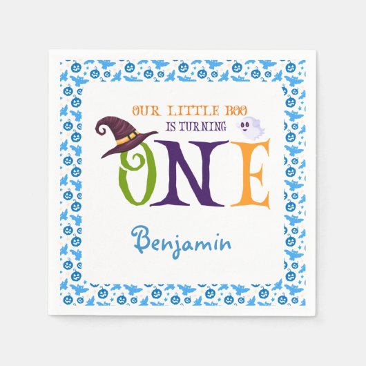 我々の小さなブーを1つ、ハロウィーン1歳の誕生日 スタンダードカクテルナプキン (正面)