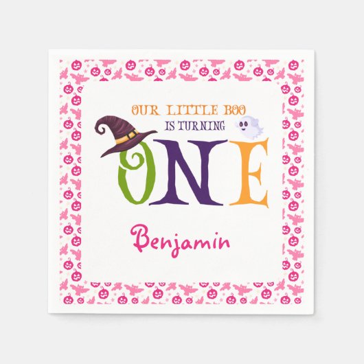我々の小さなブーを1つ、ハロウィーン1歳の誕生日 スタンダードカクテルナプキン (正面)