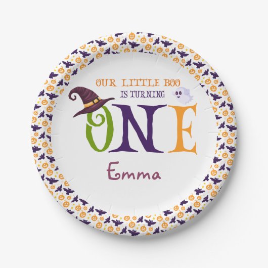 我々の小さなブーを1つ、ハロウィーン1歳の誕生日 ペーパープレート (正面)