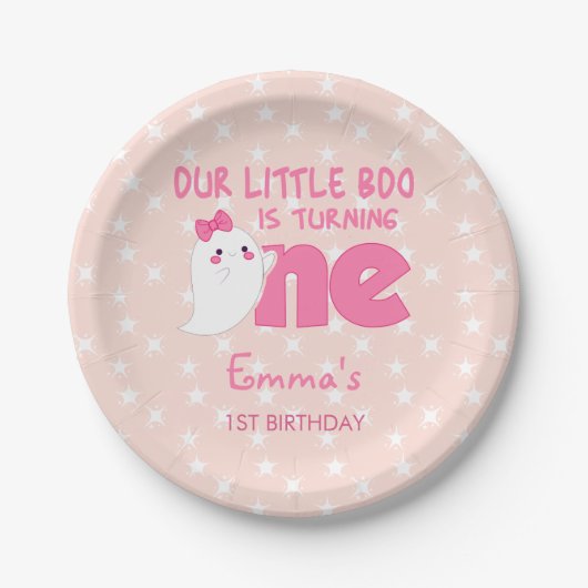 我々の小さなブーを1つ、ハロウィーン1歳の誕生日 ペーパープレート (正面)