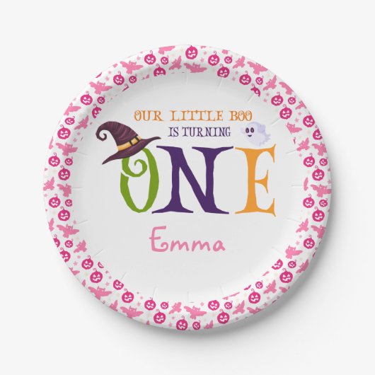 我々の小さなブーを1つ、ハロウィーン1歳の誕生日 ペーパープレート (正面)