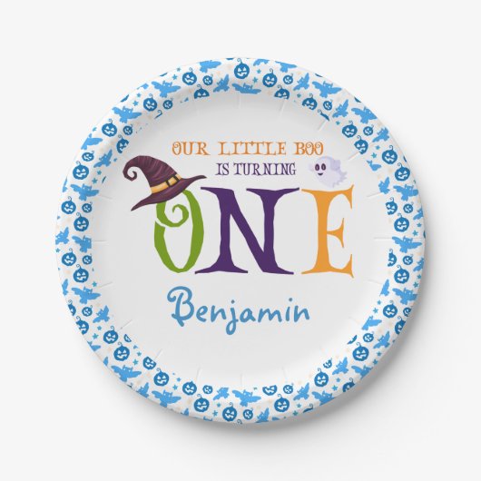 我々の小さなブーを1つ、ハロウィーン1歳の誕生日 ペーパープレート (正面)