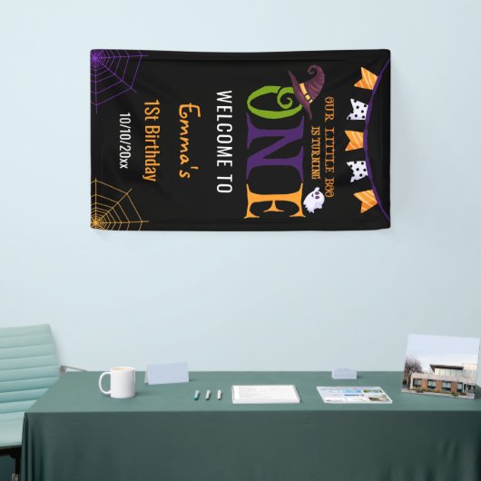 我々の小さなブーを1つ、ハロウィーン1歳の誕生日 横断幕 (トレードショー)