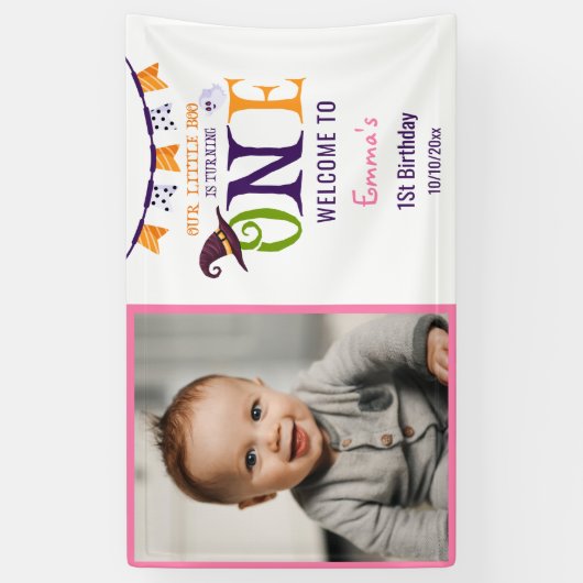 我々の小さなブーを1つ、ハロウィーン1歳の誕生日 横断幕 (縦)