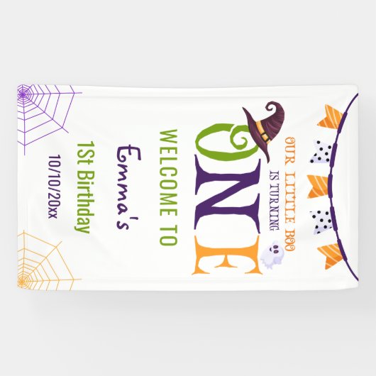 我々の小さなブーを1つ、ハロウィーン1歳の誕生日 横断幕 (横)