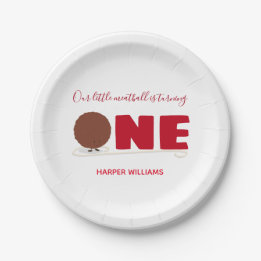 我々の小さなミートボールが1つ最初の誕生日を回す ペーパープレート