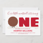 我々の小さなミートボールが1つ最初の誕生日を回す 招待状 (正面)