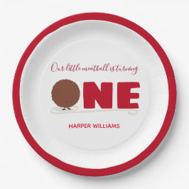 我々の小さなミートボールが1歳の誕生日を飾る ペーパープレート