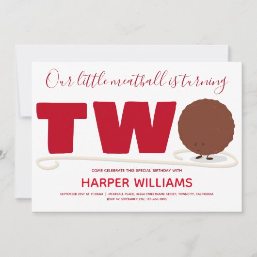 我々の小さなミートボールは2秒誕生日を回す 招待状 (正面)