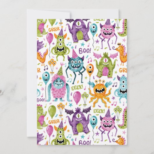 我々の小さなモンスターの最初の誕生日パーティーの招待 招待状 (裏面)