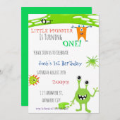 我々の小さなモンスターは一つの誕生日招待状 招待状 (正面/裏面)