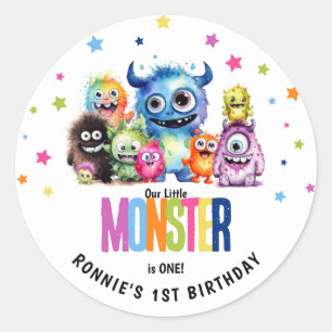 我々の小さなモンスター1歳の誕生日パーティー ラウンドシール