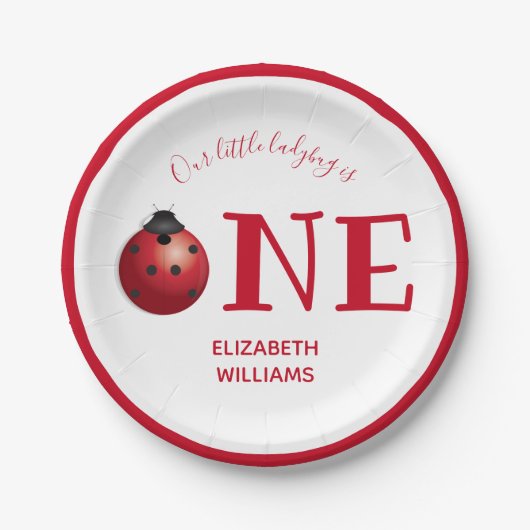 我々の小さなレディバグ1の最初の誕生日パーティー ペーパープレート (正面)