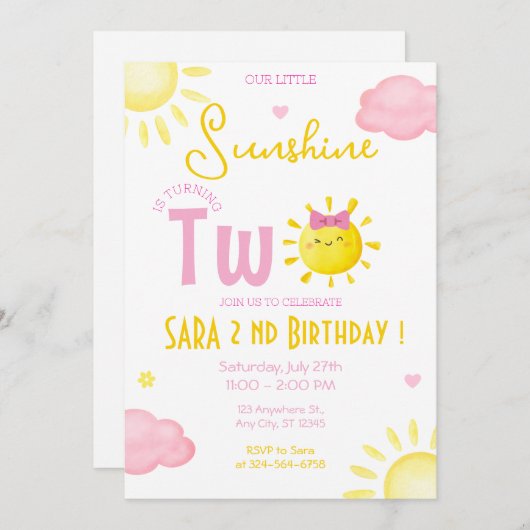 我々の小さな太陽の光は二つの誕生日を回している 招待状 (正面/裏面)