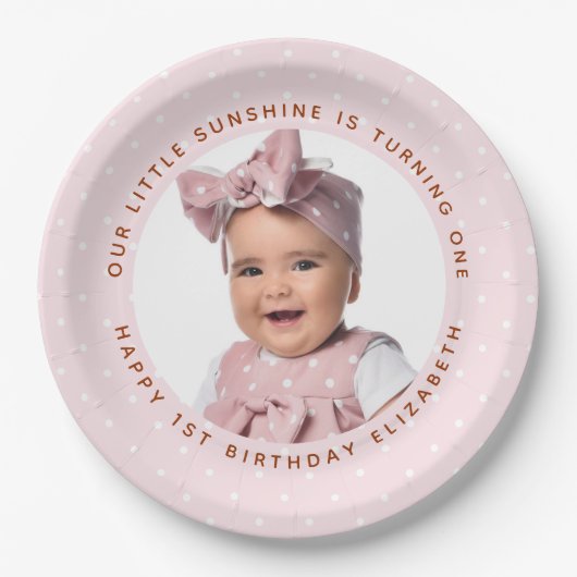 我々の小さな太陽の光は1つの女の子の誕生日写真 ペーパープレート (正面)
