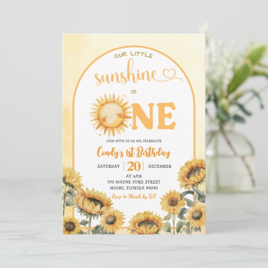 我々の小さな太陽は1つの夏のテーマ最初の誕生日 招待状 (スタンド正面)