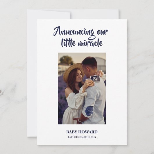 我々の小さな奇跡の写真妊娠の発表 招待状 (正面)