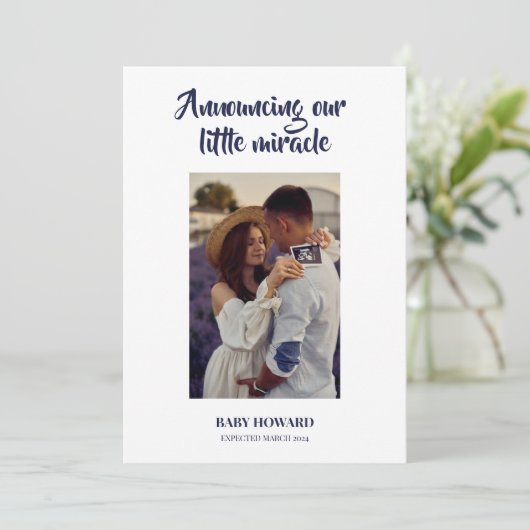 我々の小さな奇跡の写真妊娠の発表 招待状 (スタンド正面)