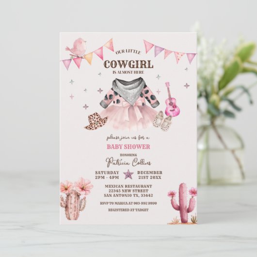 我々の小さな女性のカーボーイウェスタン赤ちゃんシャワー 招待状 (スタンド正面)