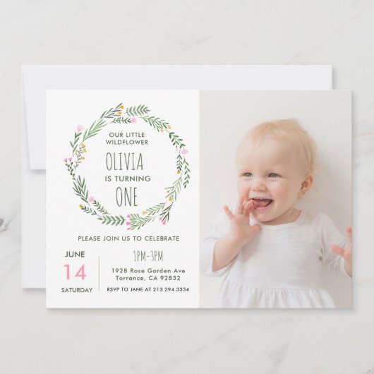 我々の小さな山（やま）の花が1歳の誕生日を迎える 招待状 (正面)