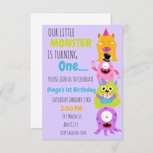 我々の小さな怪物は1つの招待状を 招待状 (正面/裏面)