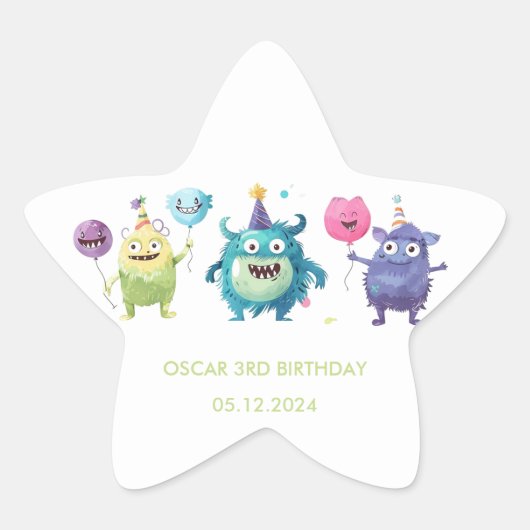 我々の小さな怪物 |カラフル3体のモンスター 星シール (正面)