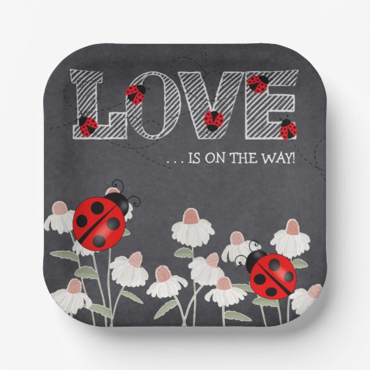 我々の小さな愛のバグchalkboard赤ちゃんシャワー ペーパープレート (正面)