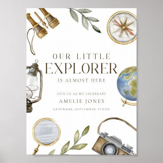 我々の小さな探検家 |アドベンチャーが赤ちゃんシャワーを待つ ポスター (正面)