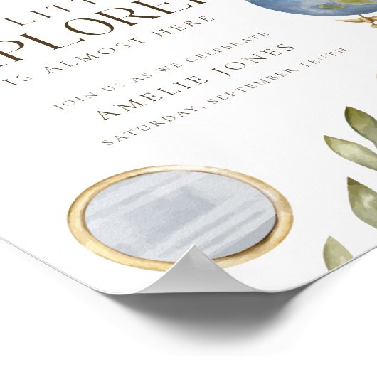 我々の小さな探検家 |アドベンチャーが赤ちゃんシャワーを待つ ポスター (角)