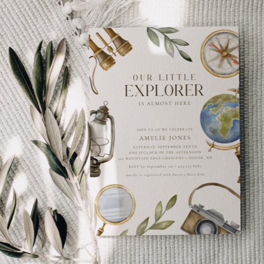 我々の小さな探検家 |アドベンチャーが赤ちゃんシャワーを待つ 招待状