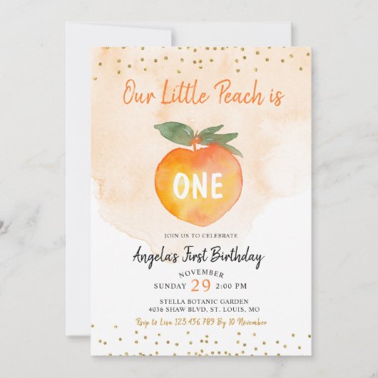 我々の小さな桃は1つの誕生日 招待状 (正面)