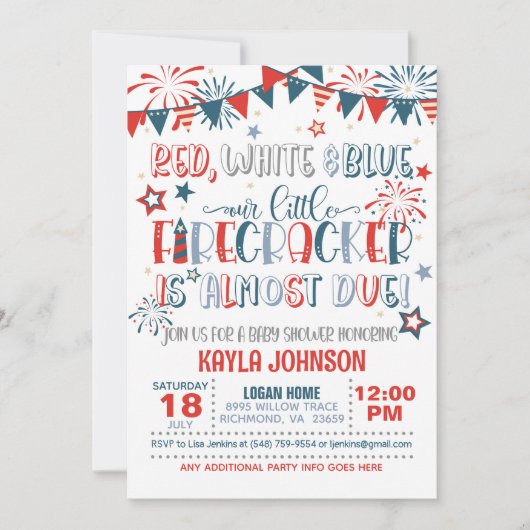 我々の小さな爆竹はほとんどデューベイビーシャワー 招待状 (正面)