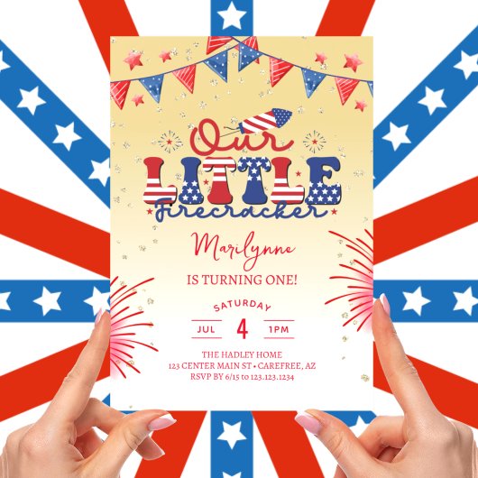 我々の小さな爆竹イエロー1st誕生日パーティー 招待状