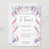 我々の小さな爆竹7月4日の子供の誕生日 招待状 (正面)