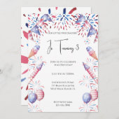 我々の小さな爆竹7月4日の子供の誕生日 招待状 (正面/裏面)