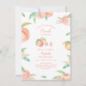 我々の小さな甘いピーチワンベビーファースト誕生日 招待状 (正面)