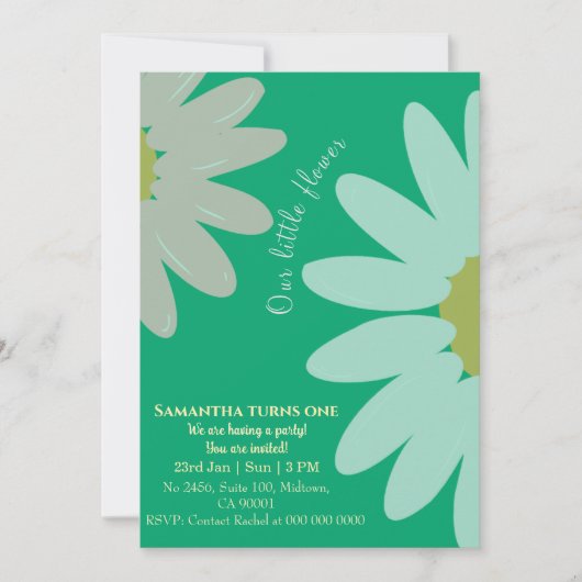 我々の小さな花は、1つのフローラ玉の誕生日を変える 招待状 (正面)