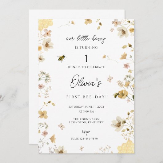 我々の小さな蜂蜜は一つの蜂の招待を回している 招待状 (正面/裏面)