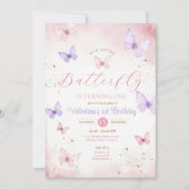 我々の小さな蝶はピンクと紫を一つ回している 招待状 (正面)