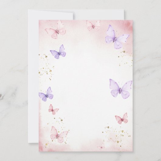 我々の小さな蝶はピンクと紫を一つ回している 招待状 (裏面)