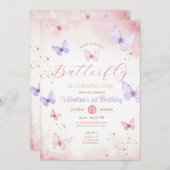 我々の小さな蝶はピンクと紫を一つ回している 招待状 (正面/裏面)