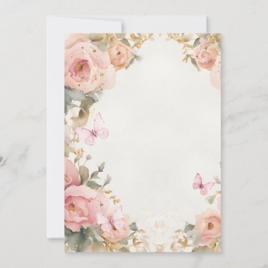 我々の小さな蝶はピンクの花を一つ回している 招待状 (裏面)