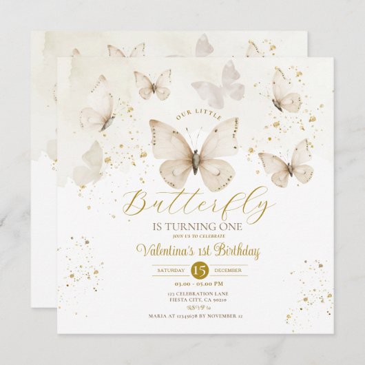 我々の小さな蝶は白いクリームを一つ回している 招待状 (正面/裏面)