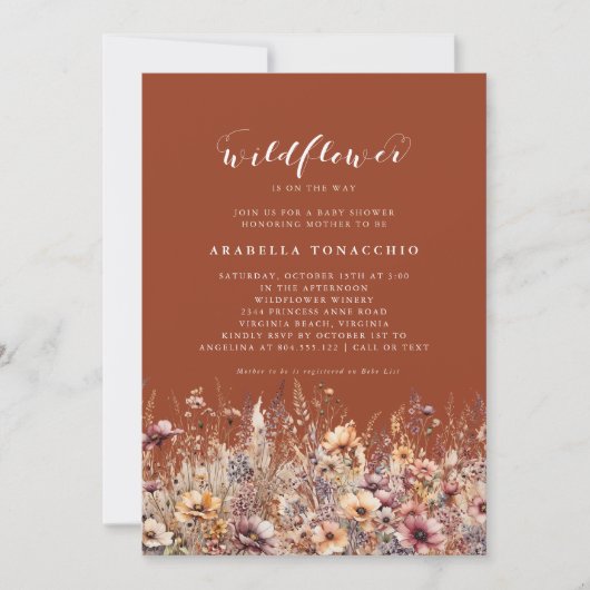 我々の小さな野花の秋フローラ赤ちゃんシャワー 招待状 (正面)