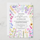 我々の小さな野花ガール最初の誕生日写真 招待状 (正面)