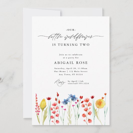 我々の小さな野花牧草地縁ど誕生日 招待状 (正面)